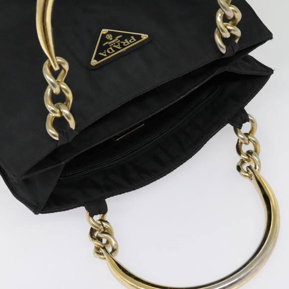 PRADA Hand Bag Nylon Black Gold Auth 90752 - Picture 6 of 16